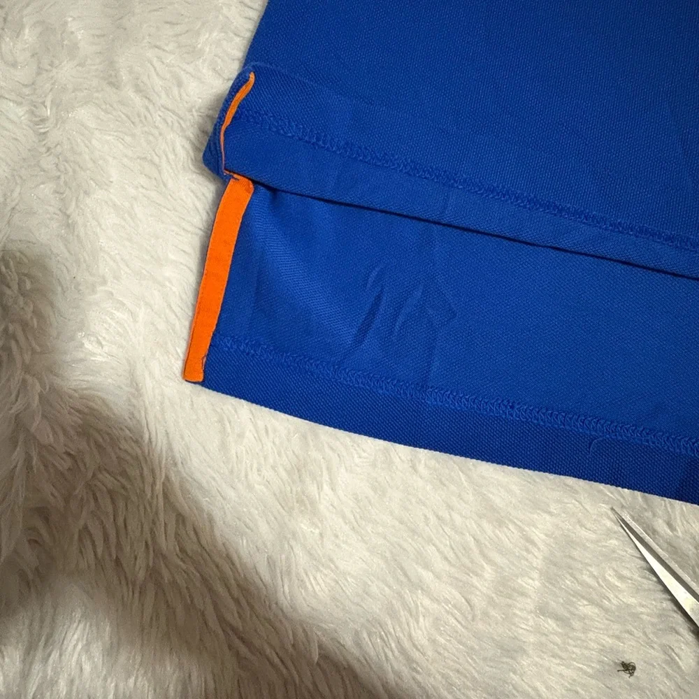 BROOKS BROTHERS Cobalt Blue Orange Logo Supima Cotton Short Sleeve Polo Size M